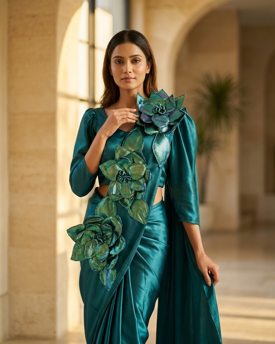Emerald Bloom Designer Saree